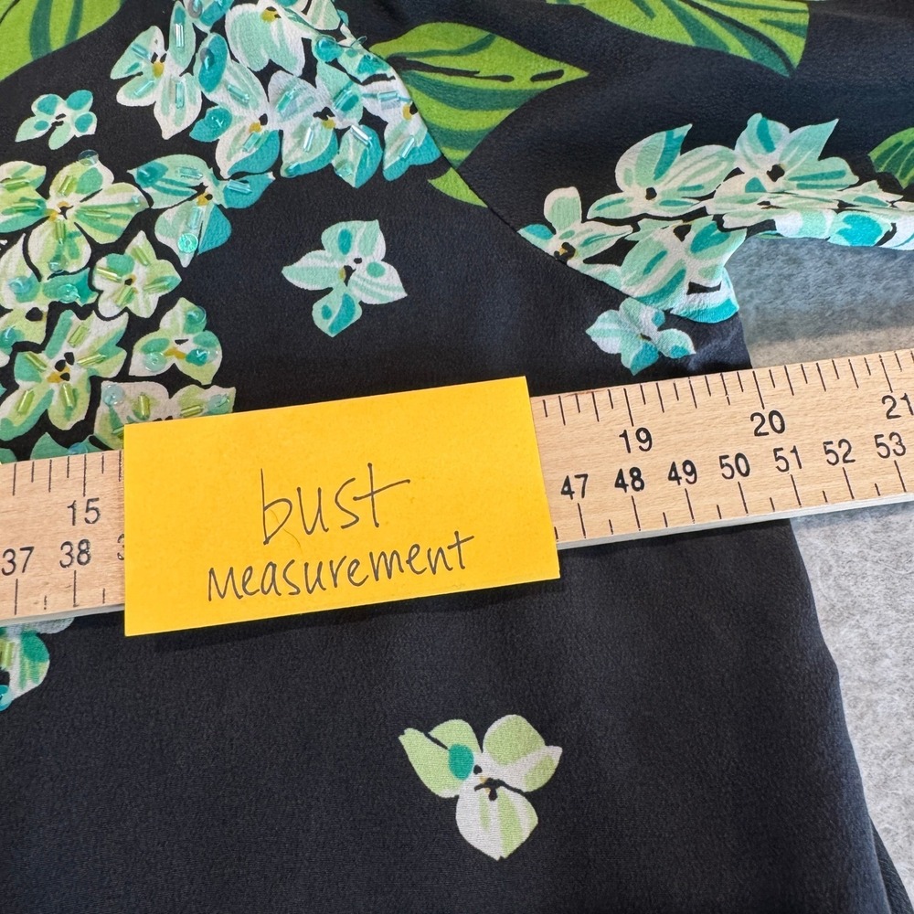 Vintage Bob Mackie Wearable Art Silk Blouse Black Green Beaded Sequin Small - Picture 12 of 16